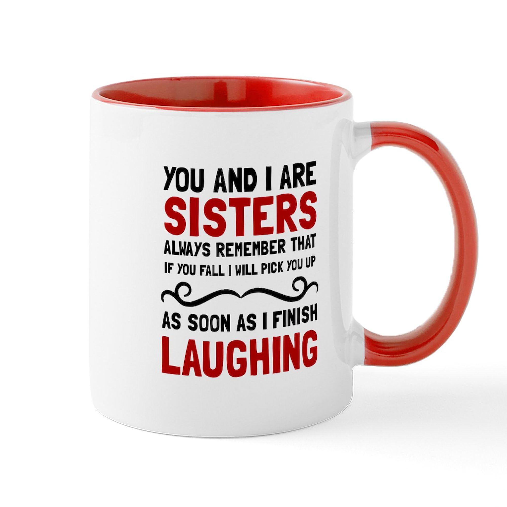 Sisters Laughing Coffee Mug - 11 oz (325 ml) Ceramic Tea Cup with Funny Design - Perfect for Sibling Gifts, Birthday Presents & Coffee Lovers