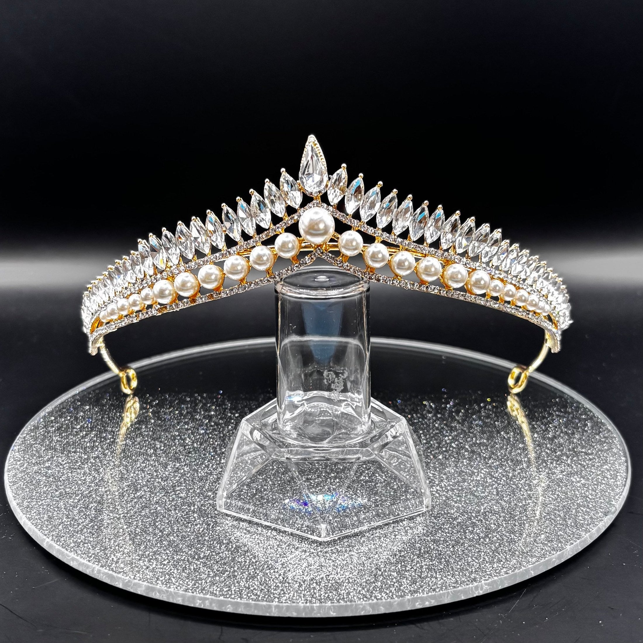Elegant Pearl and Crystal Wedding Tiara - Gold Bridal Headdress TT1013 for Brides, Bridesmaids & Flower Girls | Perfect for Weddings, Prom & Special Occasions