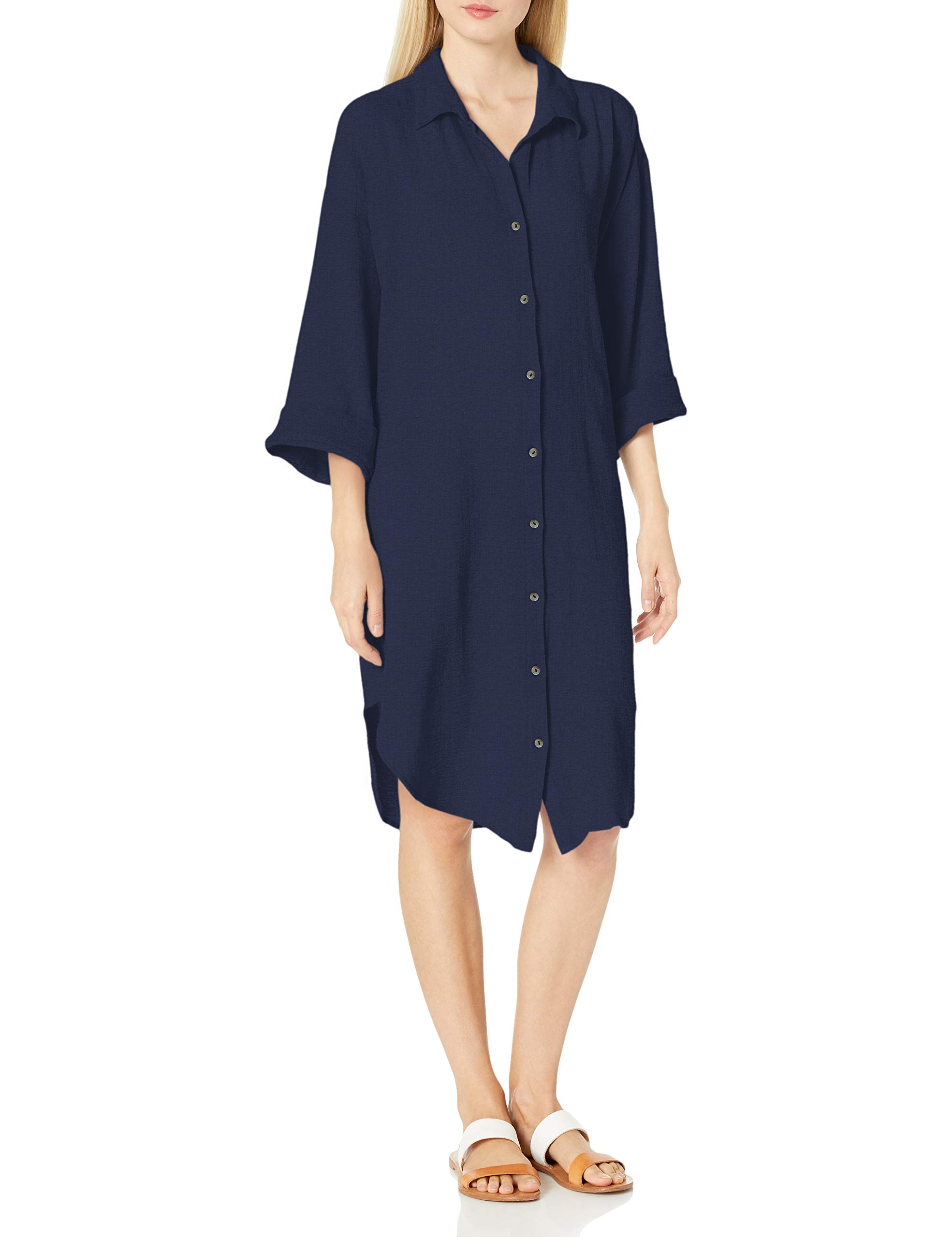 Seafolly Women's Textured Cotton Oversized Beach Shirt Dress Cover Up - Stylish Swimwear Coverup for Pool, Vacation & Summer Outfits