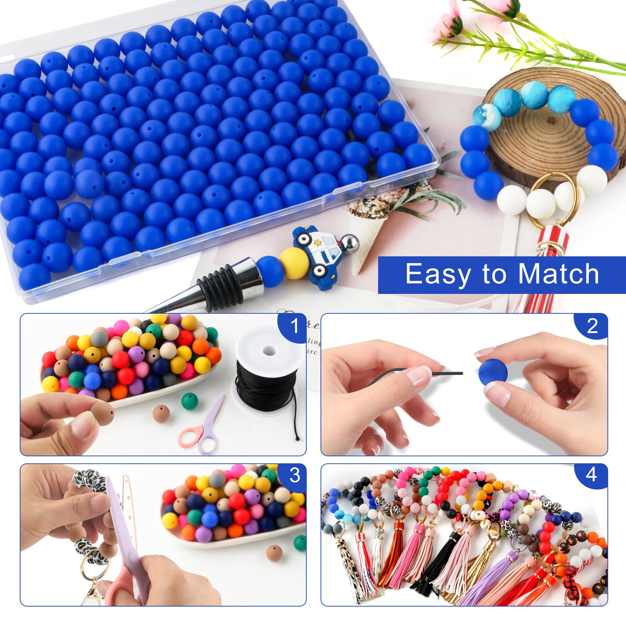 150Pcs 15mm Silicone Beads for DIY Keychain, Bracelet & Necklace Making - Bulk Round Silicone Beads for Pens, Jewelry & Craft Projects (Royal Blue) - Perfect for DIY Gifts, Party Favors & Scrapbooking