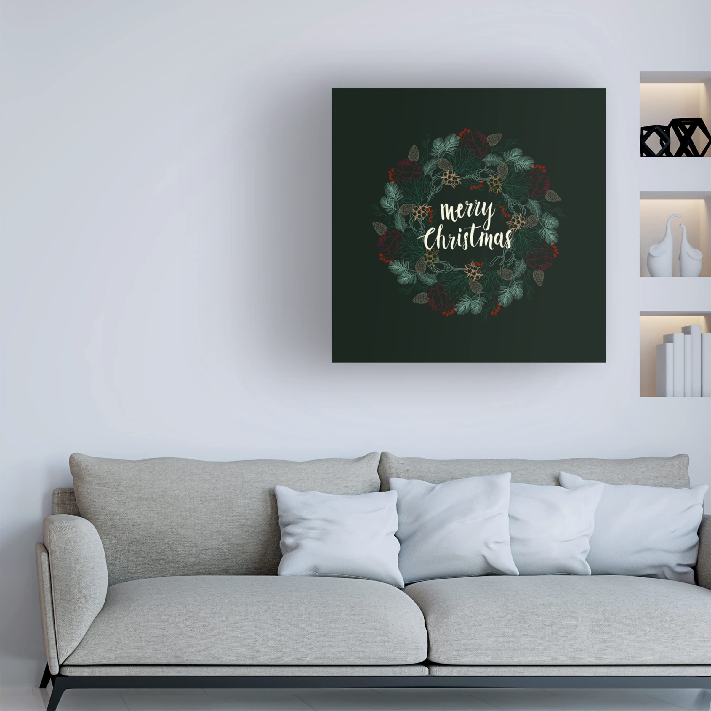 Deborah Knudson 'Christmas Wreath' Canvas Wall Art Print - Holiday Home Decor for Living Room, Bedroom & Office - Trademark Fine Art Collection