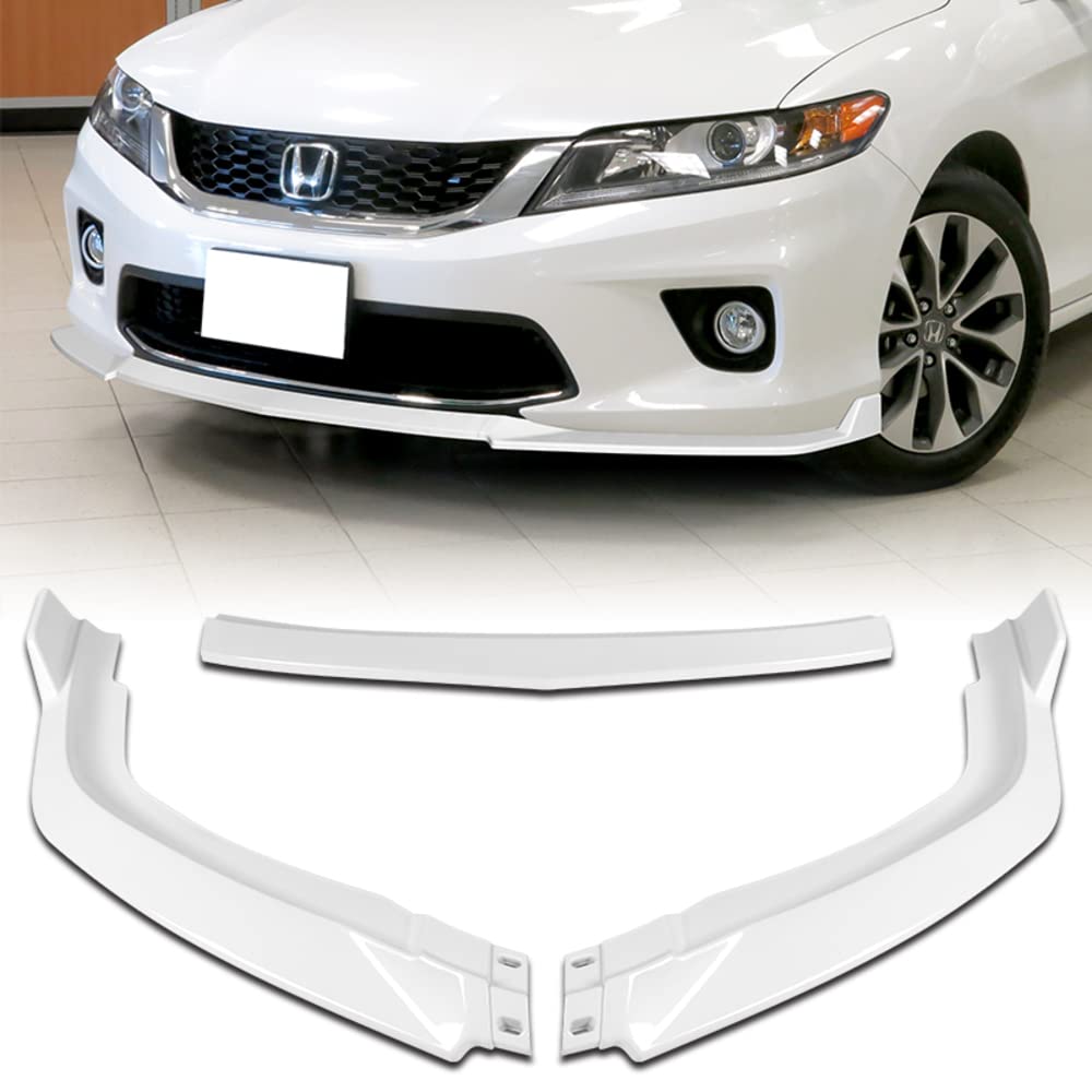 Q1-TECH Front Bumper Lip Spoiler for 2013-2015 Honda Accord Coupe (2DR) | Glossy White ABS Body Kit Splitter | STP-Style Air Chin | Perfect for Car Upgrades & Street Racing Style