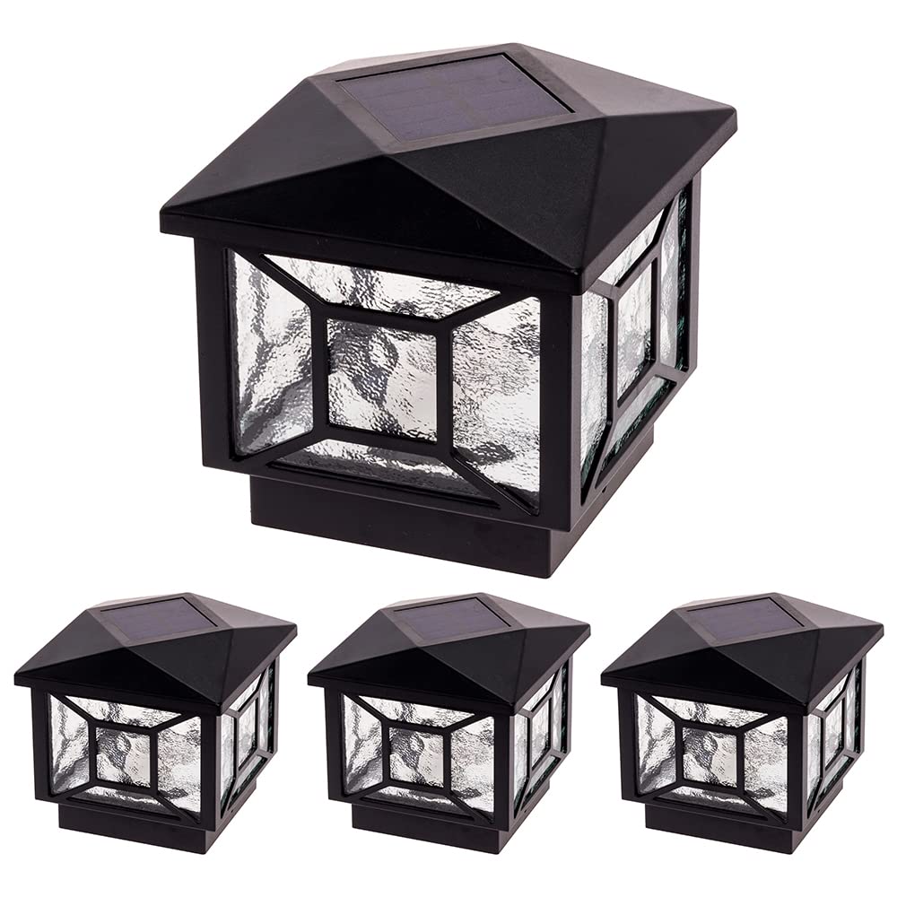 Solar Post Cap Lights 4x4 - Waterproof Outdoor Solar Deck Lights for 4x4 & 5x5 Fence Posts - Black LED Solar Powered Post Lights (4 Pack) - Perfect for Patio, Garden, Pathway, and Deck Lighting