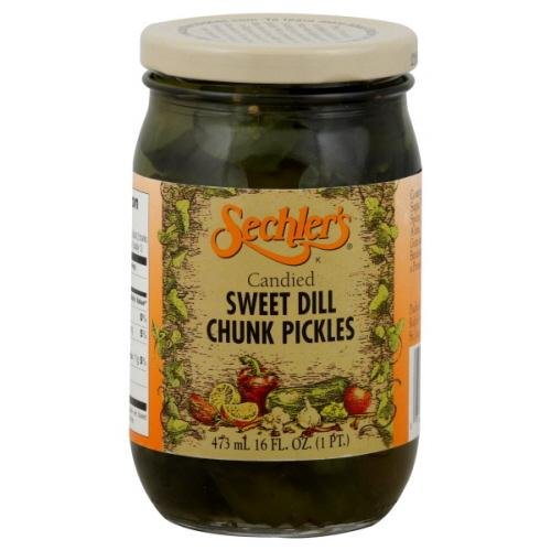 Sechlers Candied Sweet Dill Chunk Pickles - 16 oz Glass Jar (Pack of 12) | Sweet & Tangy Pickle Snack for Sandwiches, Charcuterie Boards & Gifts