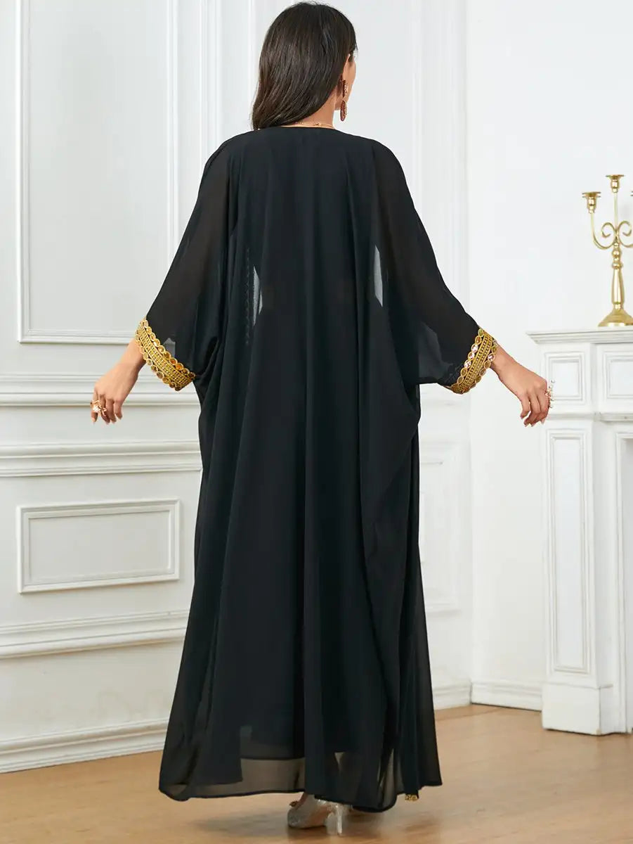 Elegant Eid Chiffon 2-Piece Caftan Dress Set with Sleeveless Inner Dress - Perfect for Muslim Women's Holiday Celebrations, Special Occasions & Summer Outfits