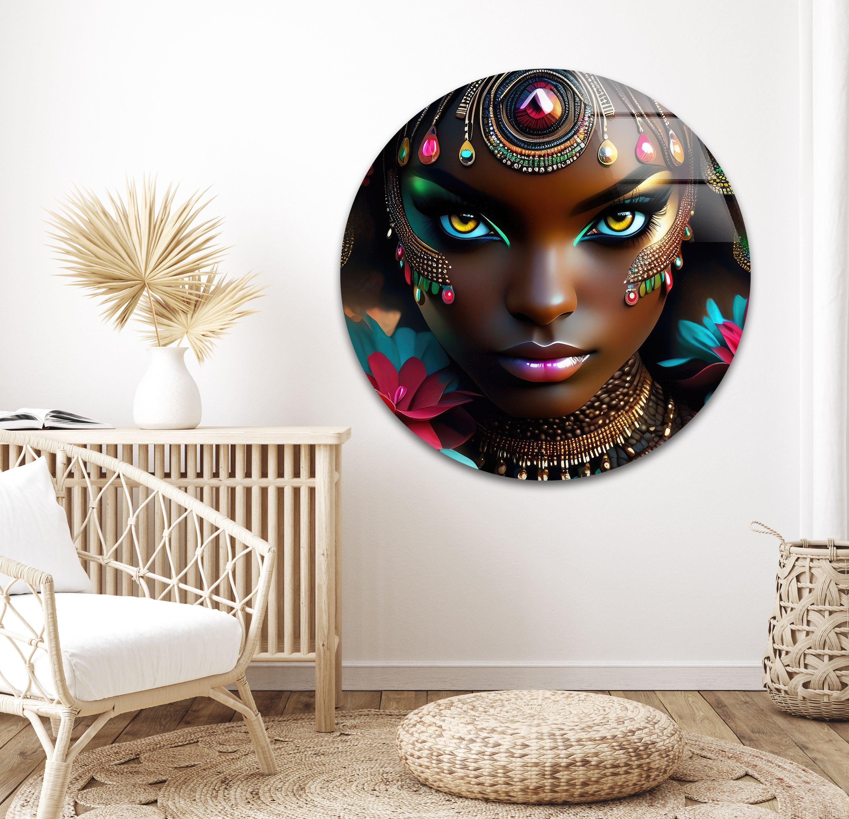 Vibrant African Woman Glass Wall Art - Handmade Modern Home Decor for Living Room, Bedroom & Office - Unique Gift Idea for Housewarming & Holidays