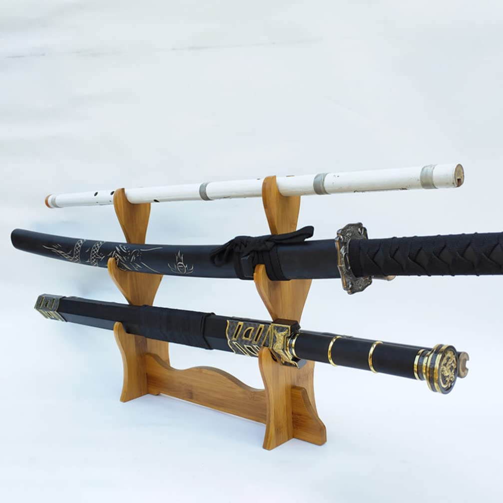 5-Tier Bamboo Flute Stand & Wooden Instrument Holder - Flute Display Rack for Storage & Organization | Perfect for Music Studios, Home Decor, and Samurai Sword Display