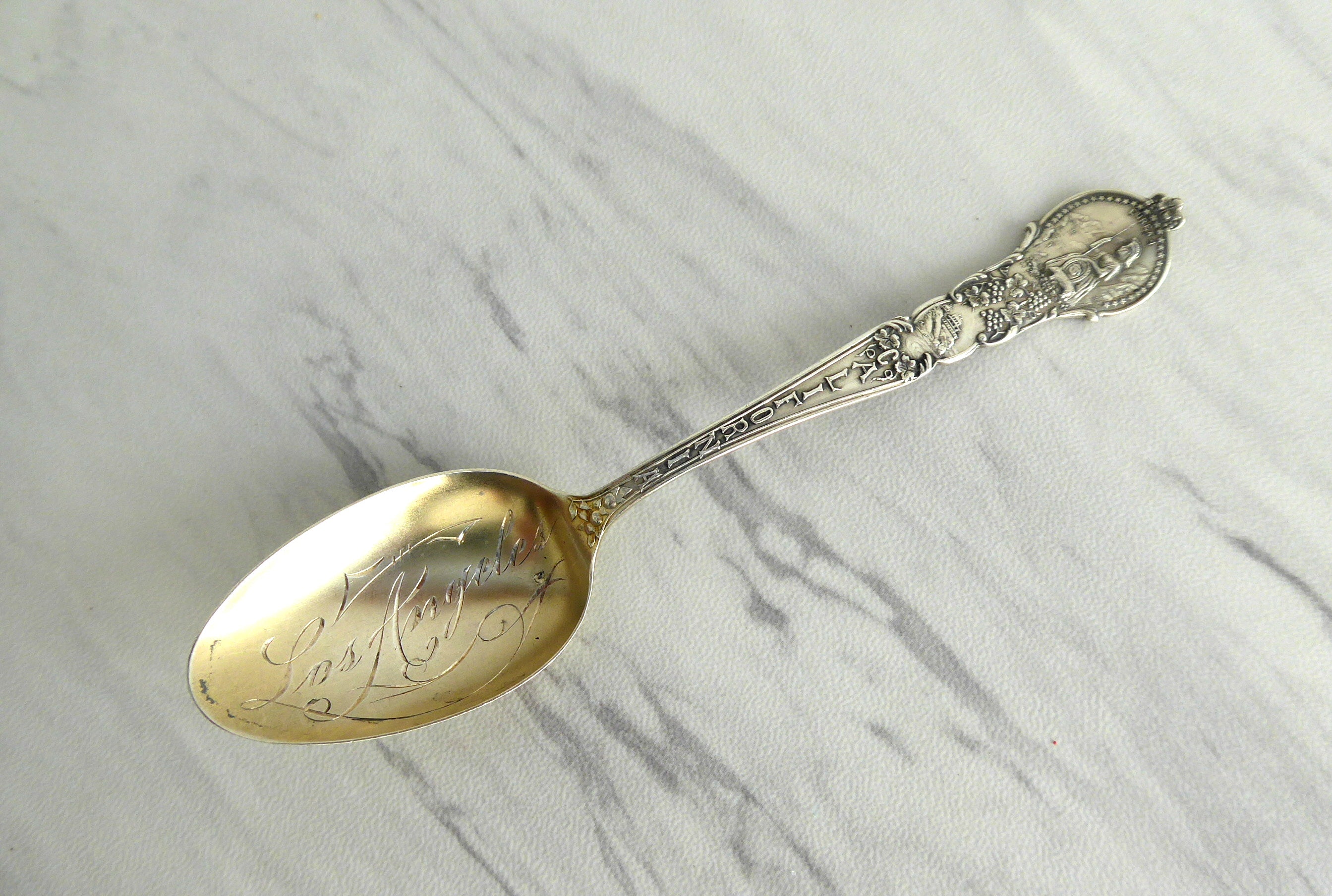 Vintage 1920s Los Angeles California Sterling Silver Souvenir Spoon - Antique Collectible for Display, Gift, or Travel Memorabilia