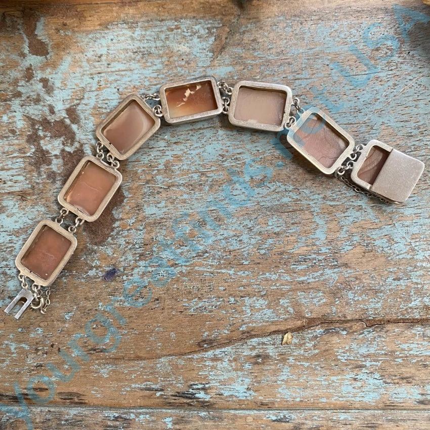 Vintage 7 Cameo Sterling Silver Bracelet for Women - Elegant Antique Jewelry Gift for Birthday, Anniversary & Special Occasions