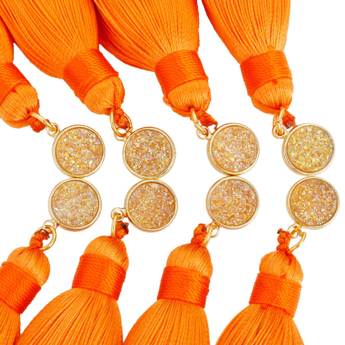 Nupuyai 2 Pairs Bohemian Layered Tassel Earrings for Women - 3 Tier Dangle Drop Earrings Set with Druzy Studs in Purple & Orange | Perfect for Festival, Party & Boho Fashion Accessories