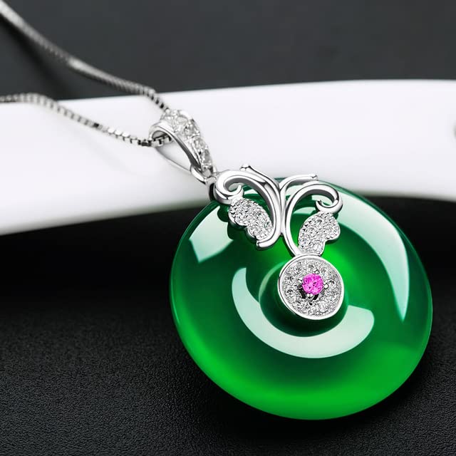 XIAOJIA Natural Green Hetian Jade Pendant - 925 Sterling Silver Necklace with Safety Clasp | Chinese Jadeite Amulet Charm | Luxury Jewelry Gift for Women | Perfect for Meditation, Spiritual Healing & Elegant Occasions