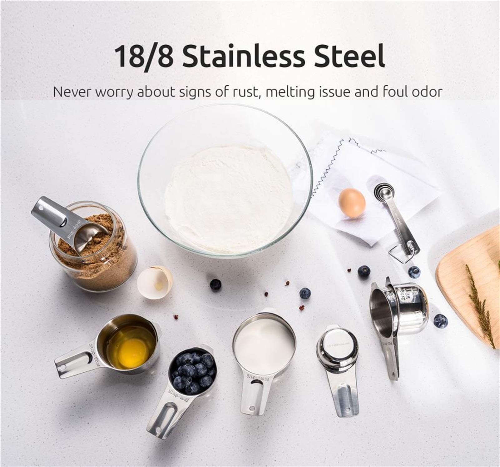 Brting 15-Piece Stainless Steel Measuring Spoons & Cups Set - Precision Kitchen Baking Tools for Cooking, Baking, and Meal Prep - Includes 7 Measuring Cups (Silver) - Perfect for Home Chefs and Professional Bakers