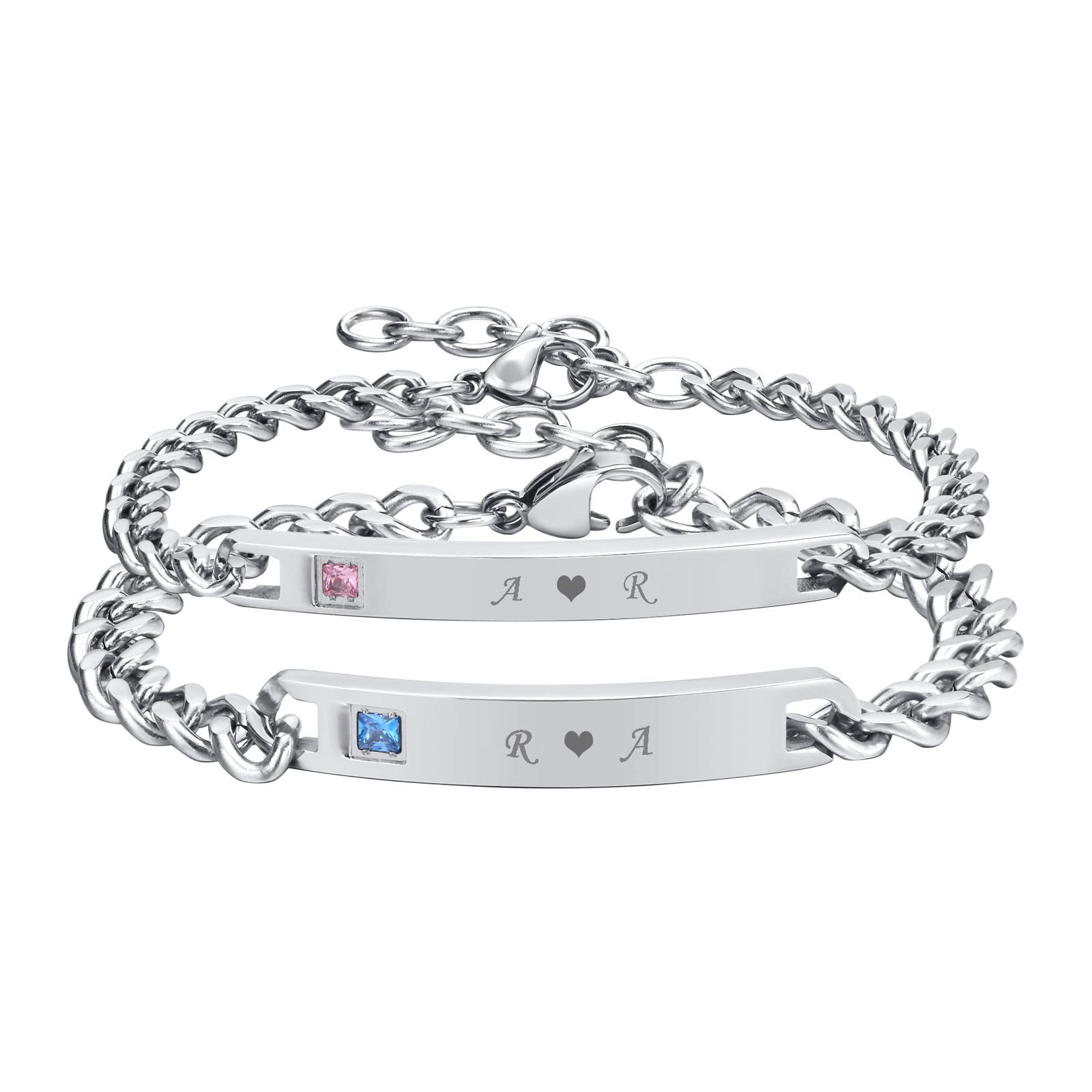 VNOX Custom Engraved Couples Bracelets for Him & Her - Matching Love Bracelets for Couples, Best Friends, Anniversaries, Boyfriend & Girlfriend Gifts | Perfect for Valentine's Day, Weddings & Romantic Dates