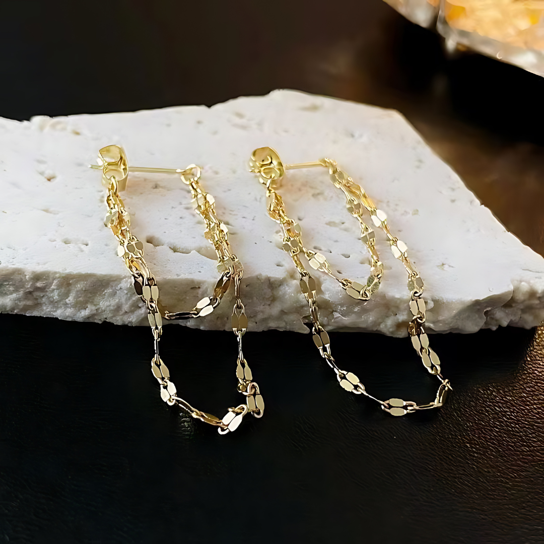 Silver & Gold Layered Lip Chain Drop Earrings for Women | Trendy Dangle Earrings for Party, Date Night & Casual Wear | A7391