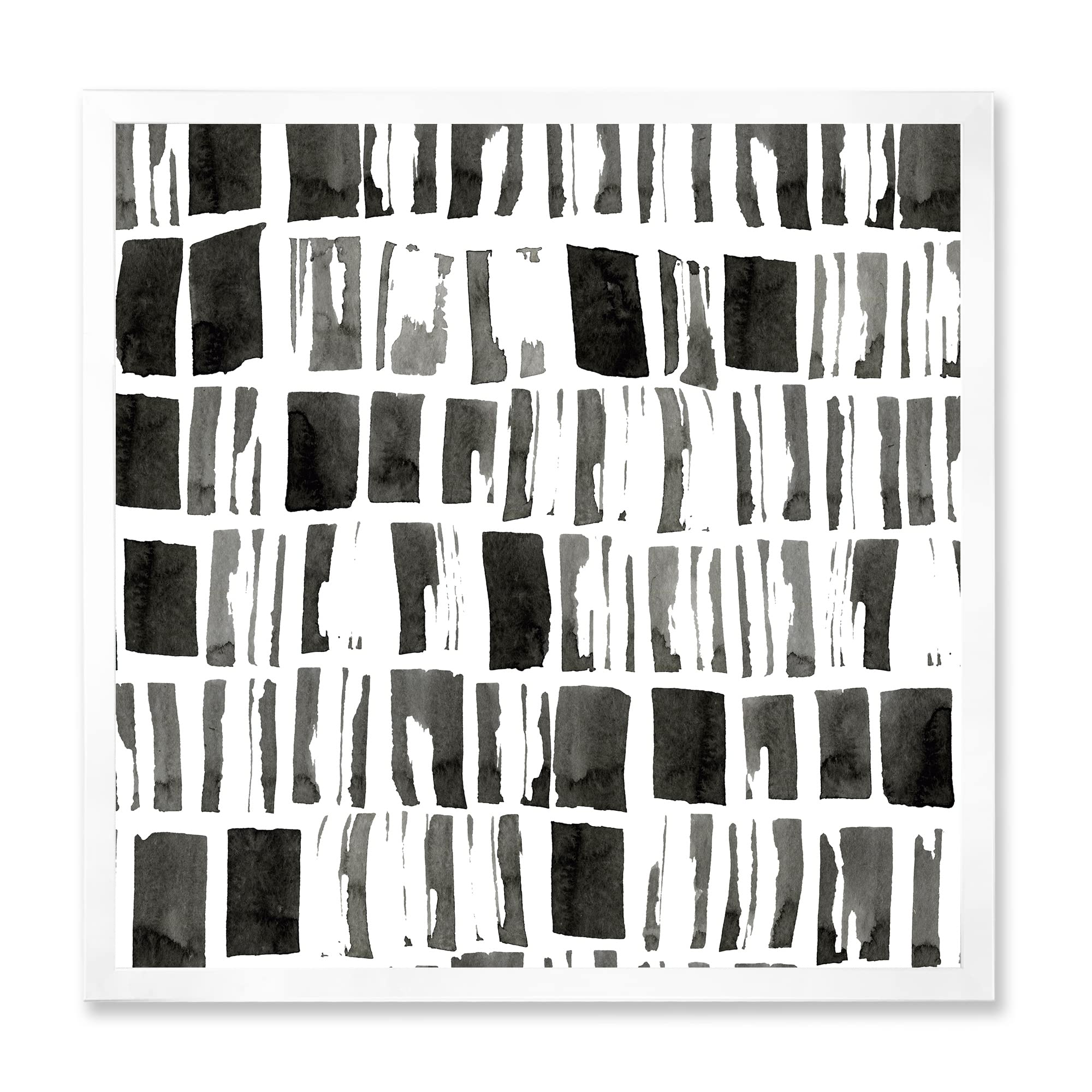 DesignQ Abstract Monochrome Bricks Modern Framed Wall Art - Contemporary Home & Office Decor for Living Room, Bedroom, Dining Area