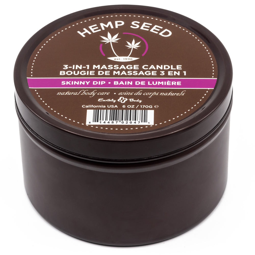 Earthly Body Hemp Seed 3-in-1 Massage Candle - Skinny Dip Scent | Relaxing Aromatherapy, Moisturizing Body Oil & Romantic Gift for Couples | Perfect for Spa Nights, Date Nights & Self-Care Rituals