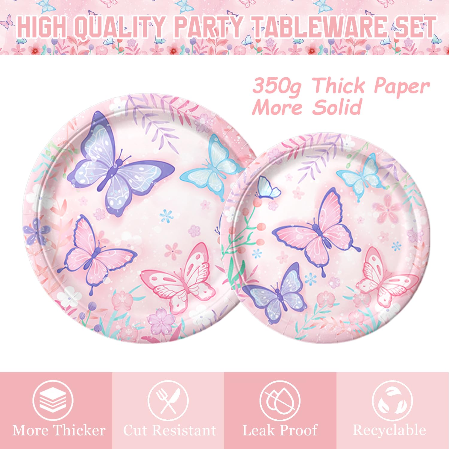 178 PCS Butterfly Themed Birthday Party Supplies Set - Disposable Paper Plates, Napkins, Cups, Cutlery, Tablecloth, Banner & Hanging Swirl Decorations - Perfect for Girls' Birthday Parties, Baby Showers & Garden Themed Events (Serves 25)