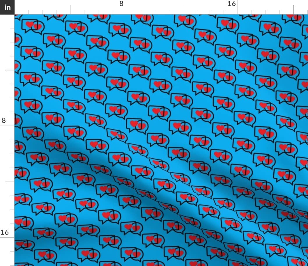 Premium Spoonflower Cotton Poplin Fabric - Bright Blue & Red Message Bubbles with Love Hearts Print - Fat Quarter for Sewing, Quilting, Dresses & Crafts - Perfect for DIY Home Decor, Baby Clothes & Unique Apparel