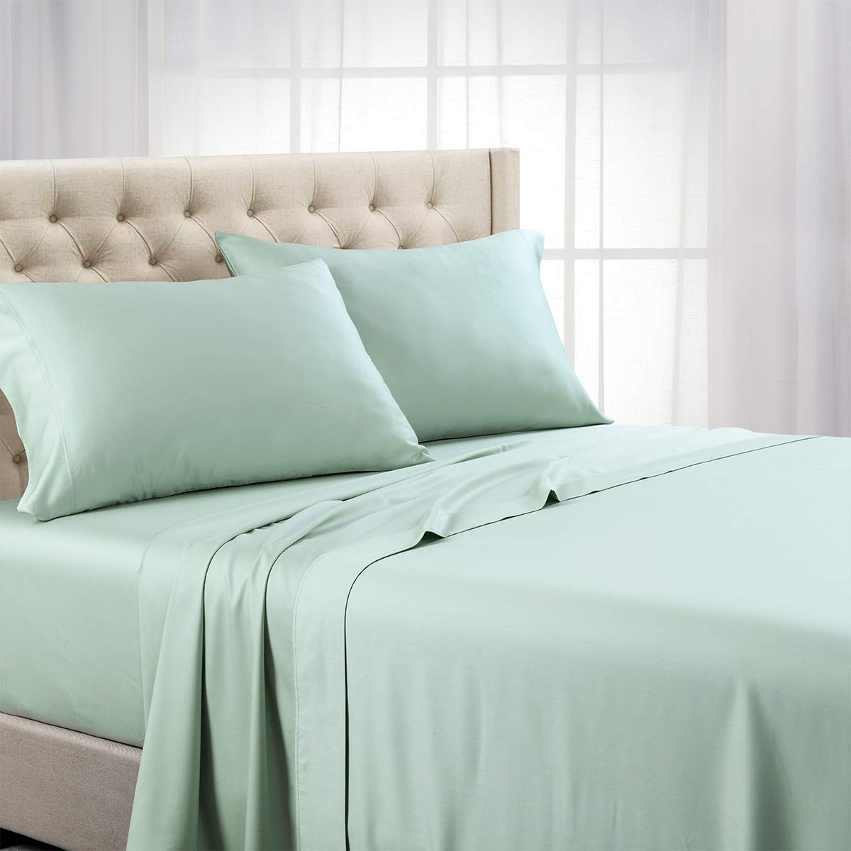 Premium 600-Thread-Count 100% Tencel Lyocell Pillowcases Set of 2 - Standard Queen Size - Soft Hypoallergenic Bedding - Ocean Blue - Perfect for Allergy Sufferers & Hot Sleepers
