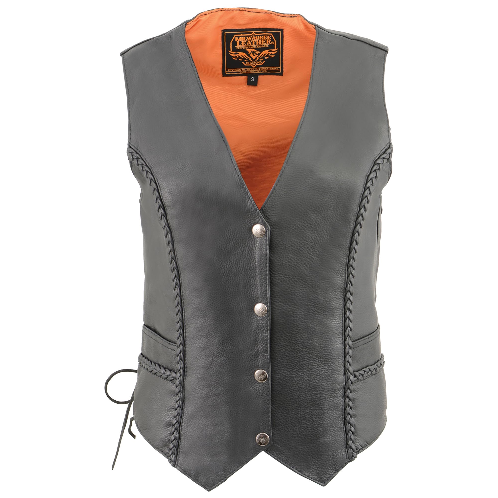 Women's Genuine Cowhide Braided Vest with Side Lace-Up, Snap Front Closure & Two Pockets - Western Fashion, Boho Chic Style for Casual Outings & Music Festivals