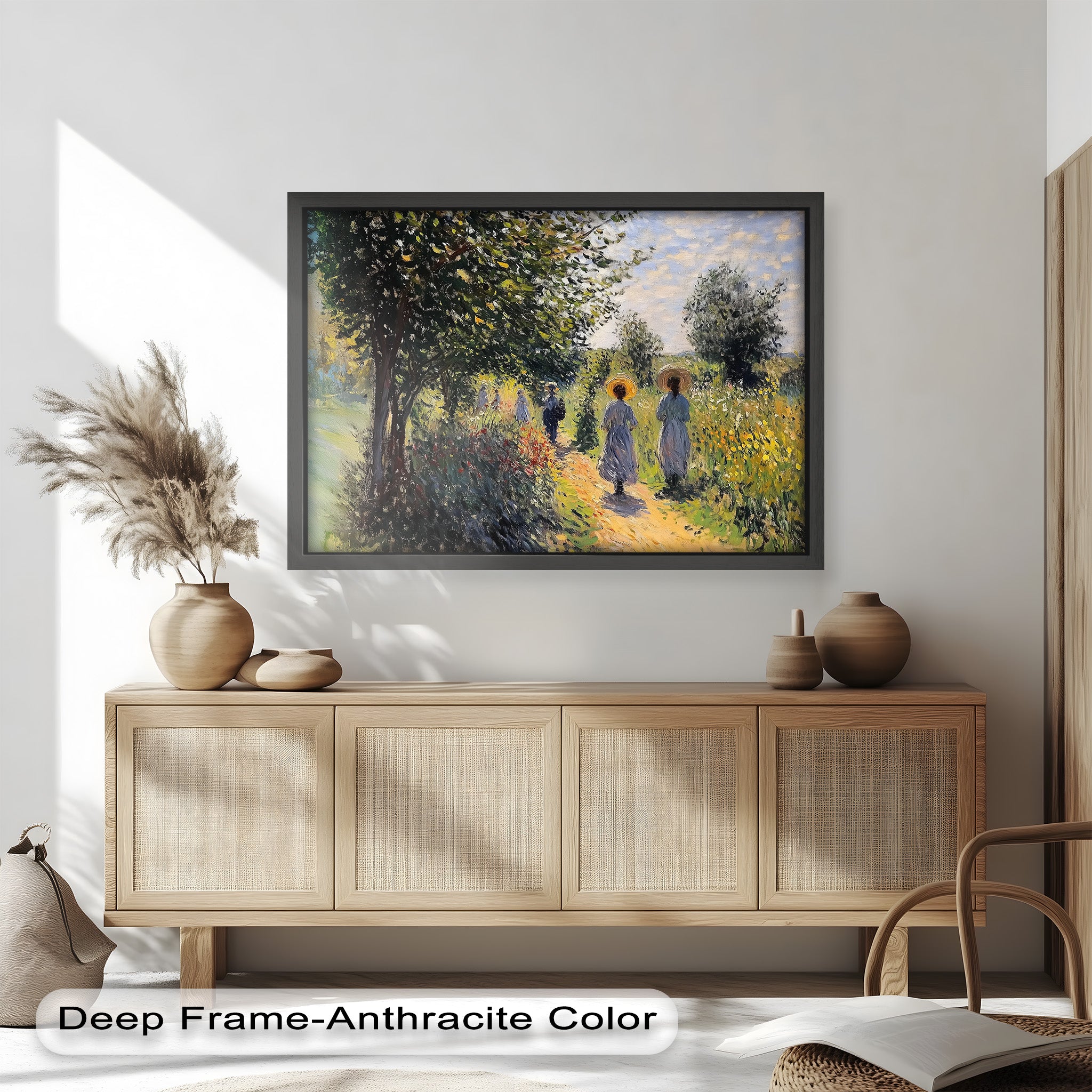 Afternoon Stroll - Sun Dappled Garden Walk Oil Painting Wall Art - Hand Painted Landscape Canvas for Living Room, Bedroom Decor - Perfect Gift for Home & Office