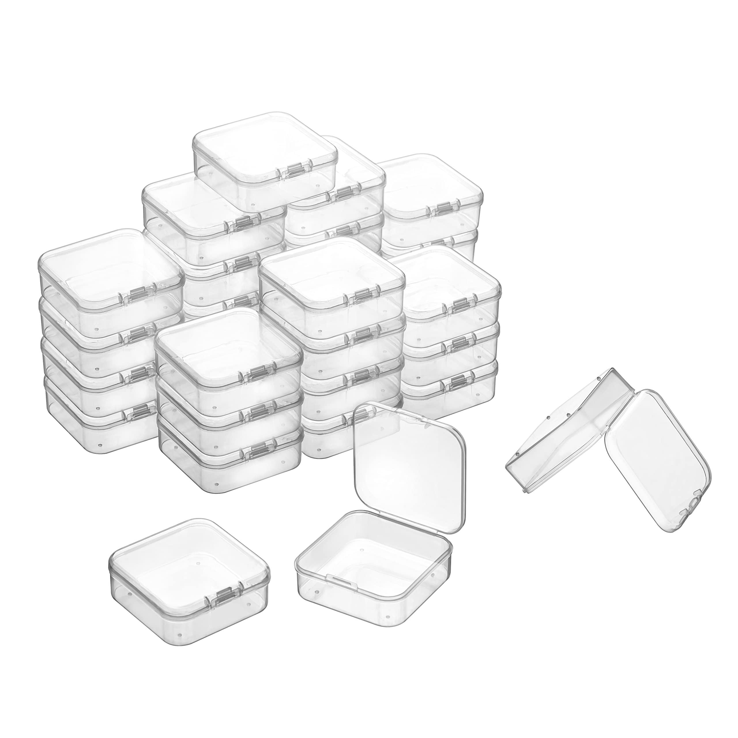 34-Piece Small Plastic Bead Storage Containers with Hinged Lids - Clear Craft Organizer Box for DIY Jewelry Making, Art Supplies & Craft Projects (2.17 x 2.17 x 0.8 Inch) - Perfect for Beading, Scrapbooking & Home Organization