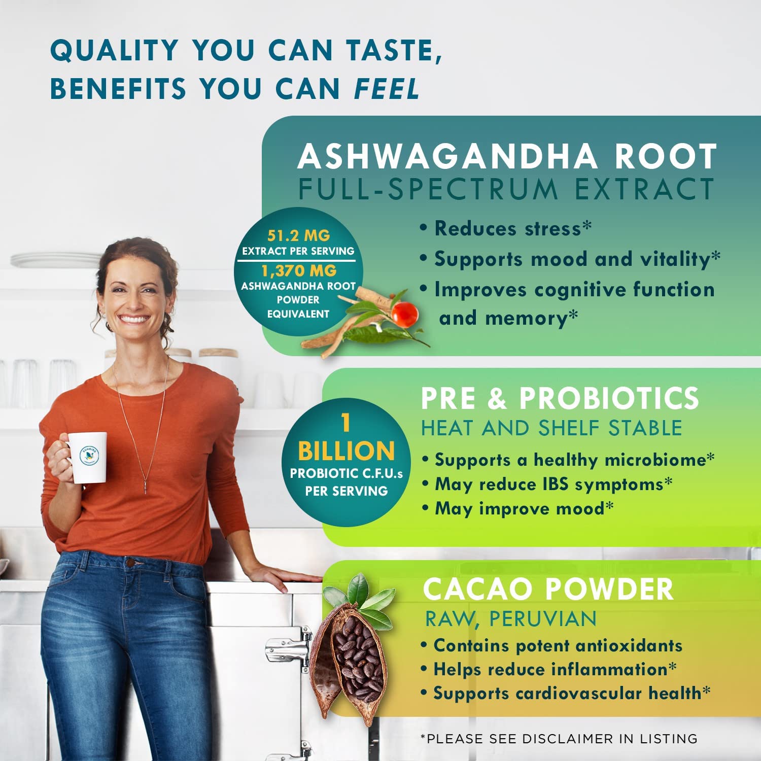 Organic Ashwagandha Chocolate Powder with Probiotics - Healthy Hot Cocoa & Smoothie Mix - Stress Relief & Focus Support - USA Made - 3 Pack - Perfect for Relaxation, Morning Energy & Post-Workout Recovery