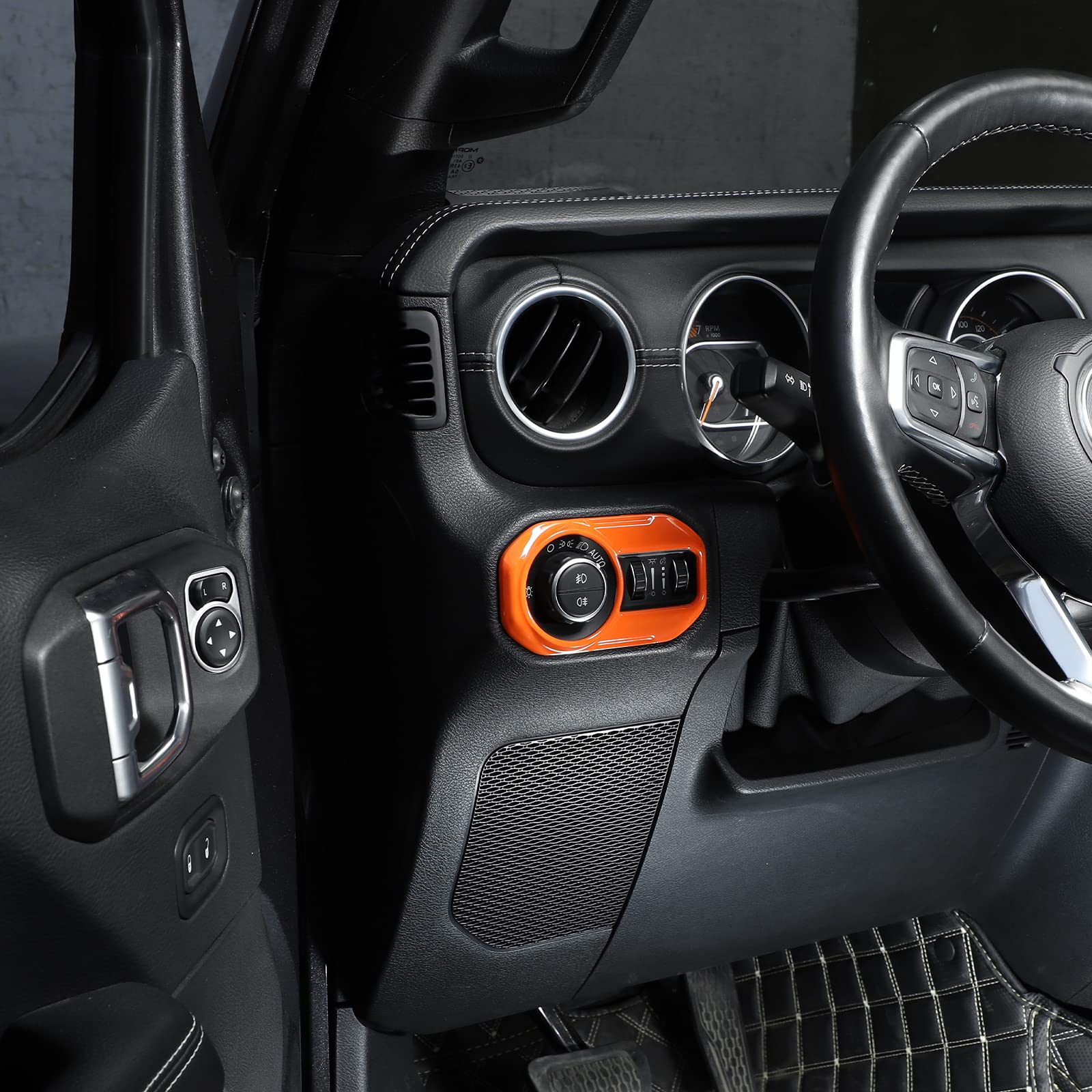 JeCar Orange Interior Headlight Switch Accent Cover Trim for Jeep Wrangler JL JLU (2018-2024) & Gladiator JT (2020-2024) - Upgrade Your Jeep's Interior Style for Off-Road Adventures & Daily Driving