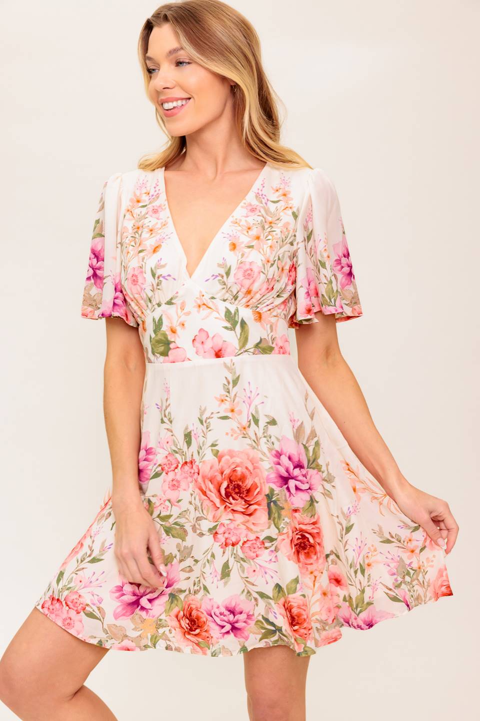 IMANI Floral Printed Mini Dress - Light Pink Summer Dress for Women, Perfect for Beach Vacations, Parties & Date Nights