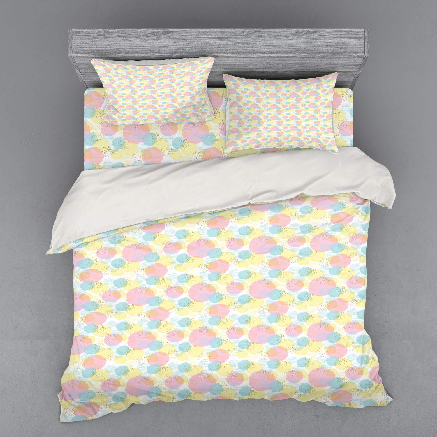 Ambesonne Pastel Duvet Cover Set - Colorful Paint Blots & Spots Design | 3-Piece King Size Bedding Set with Sham & Fitted Sheet | Pale Pink Multicolor | Perfect for Modern Bedrooms, Guest Rooms & Dorm Decor