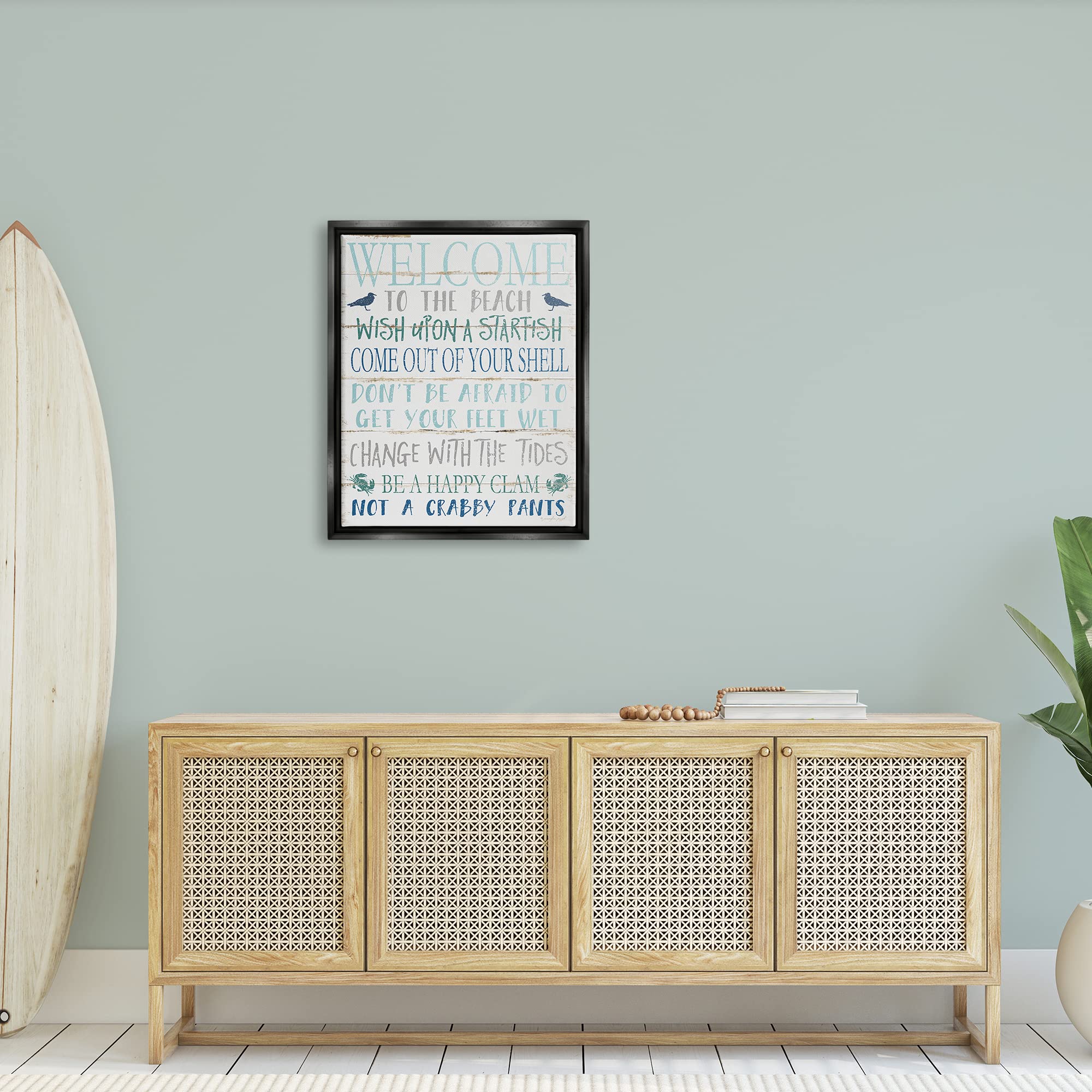 Stupell Industries Welcome to the Beach Sign - Blue Aqua & White Planked Wood Look - Coastal Home Decor by Jennifer Pugh - Perfect for Beach House, Bathroom, or Porch Decor