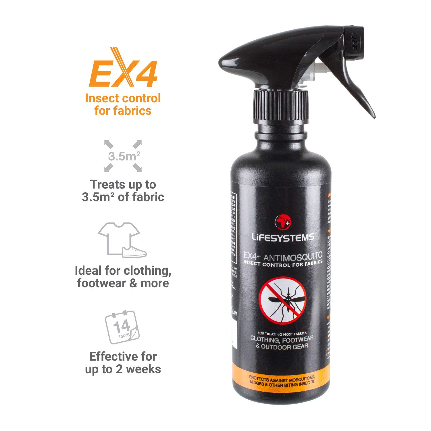 Lifesystems Ex4 Anti Mosquito Clothing & Outdoor Gear Treatment Spray - 350ml | Mosquito, Midge & Insect Repellent for Hiking, Camping & Travel Protection