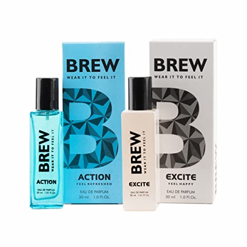 Brew Excite & Action Combo Perfume Set - 2 x 60ml Eau de Toilette for Men - Long Lasting Fragrance for Date Night, Office & Special Occasions