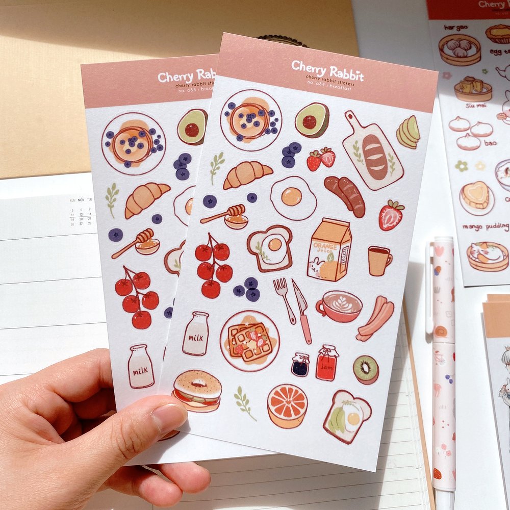 Breakfast Sticker Sheet - Fun Food Decals for Planners, Journals & Scrapbooking - Perfect for DIY Projects, School Supplies & Party Decorations
