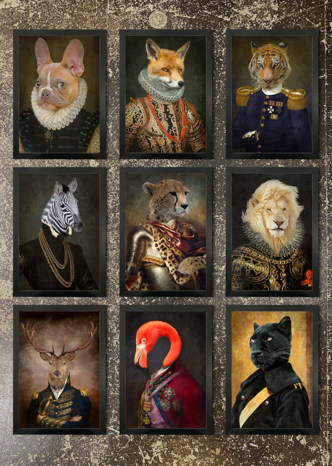 9 Premium Animal Head Portrait Prints & Frames - Wall Art Decor for Living Room, Bedroom, Office (Set of 2)