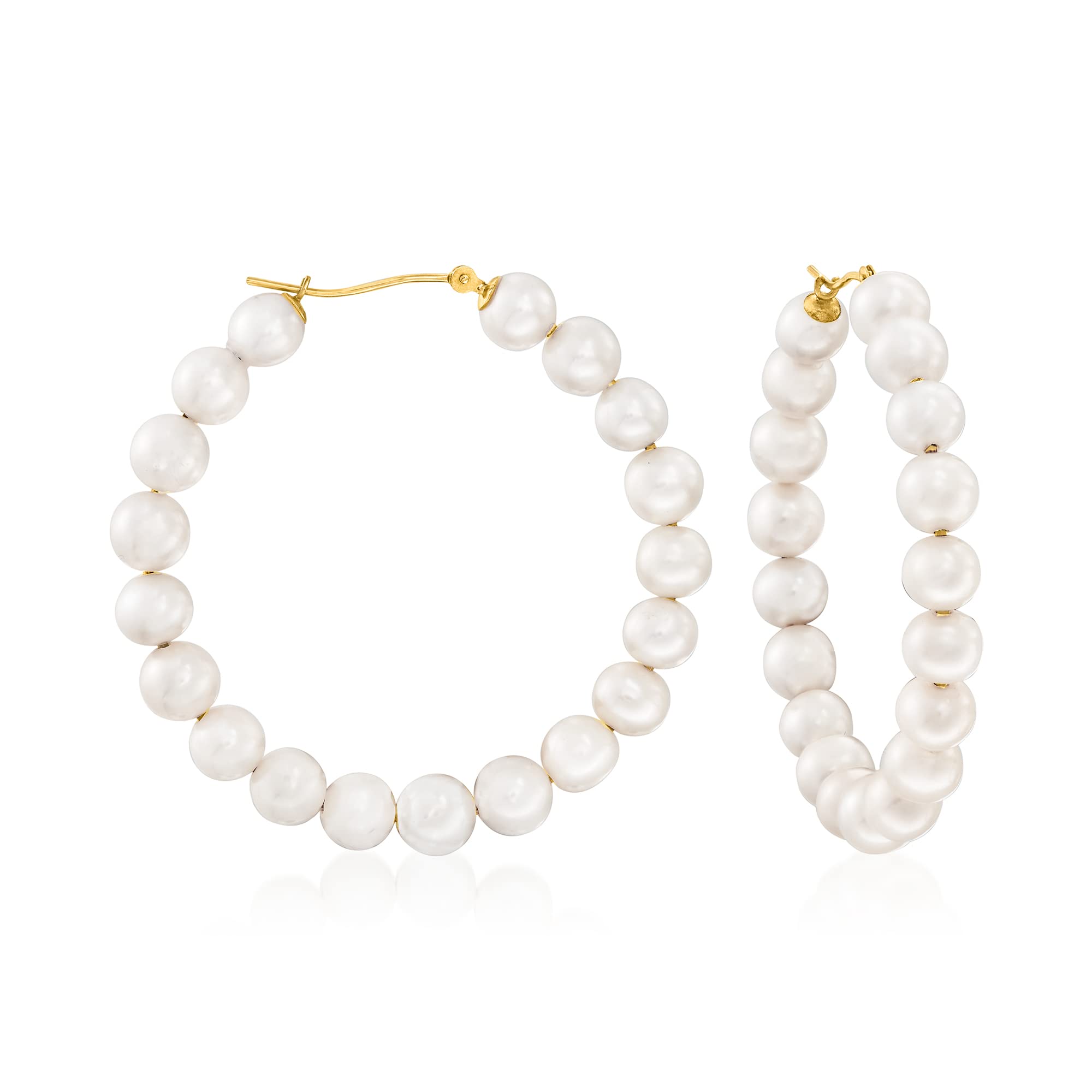 14kt Yellow Gold 6-7mm Cultured Pearl Hoop Earrings | Ross-Simons | Elegant Jewelry for Women, Perfect for Weddings, Parties & Special Occasions