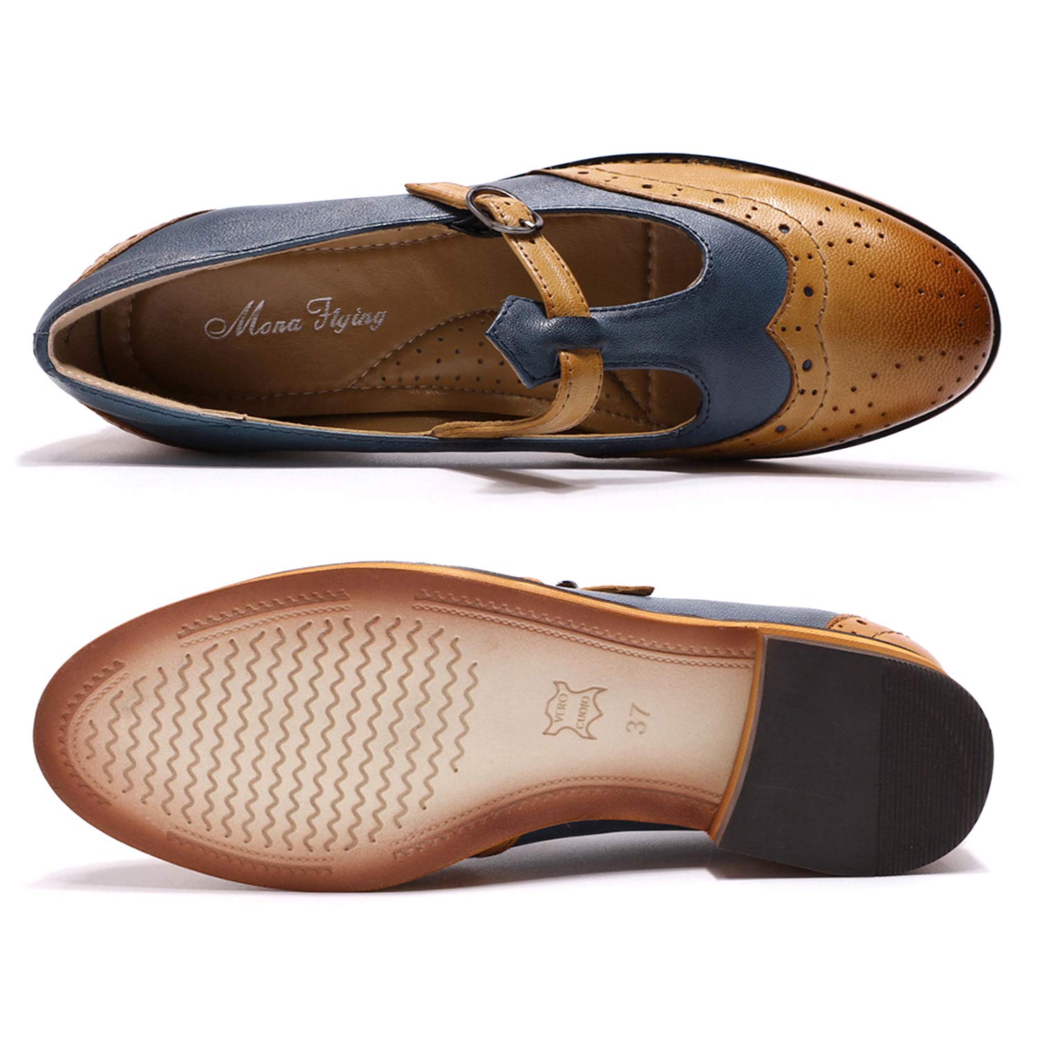 Women's Leather Wingtip Oxford Mary Jane Loafers - Casual T-Strap Flat Shoes for Ladies | Comfortable & Stylish for Work, Office & Everyday Wear