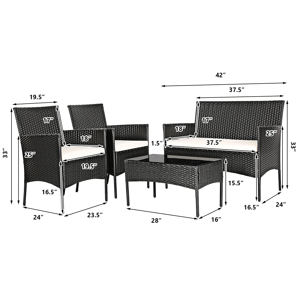 HAPPYGRILL 8-Piece Outdoor Patio Furniture Set - Rattan Wicker Conversation Sofa Set with Tempered Glass Table & Removable Cushions - Perfect for Poolside, Garden, Backyard, and Patio Relaxation