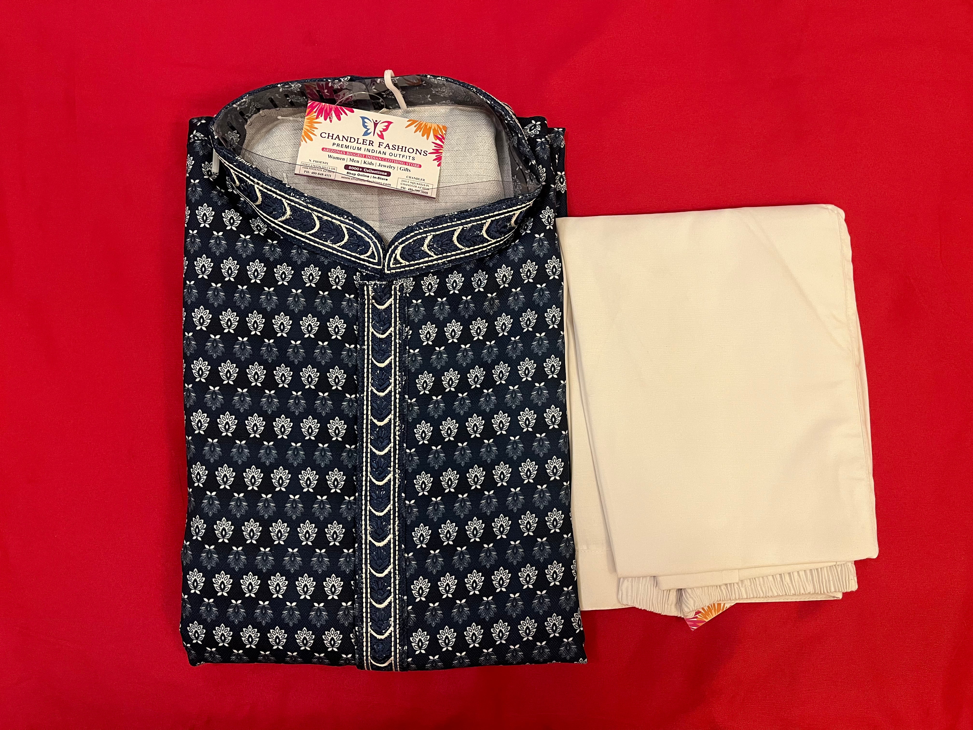 Stylish Blue Embroidered Kurta Pajama Set for Men - Full Sleeve Traditional Indian Outfit for Weddings, Festivals & Special Occasions