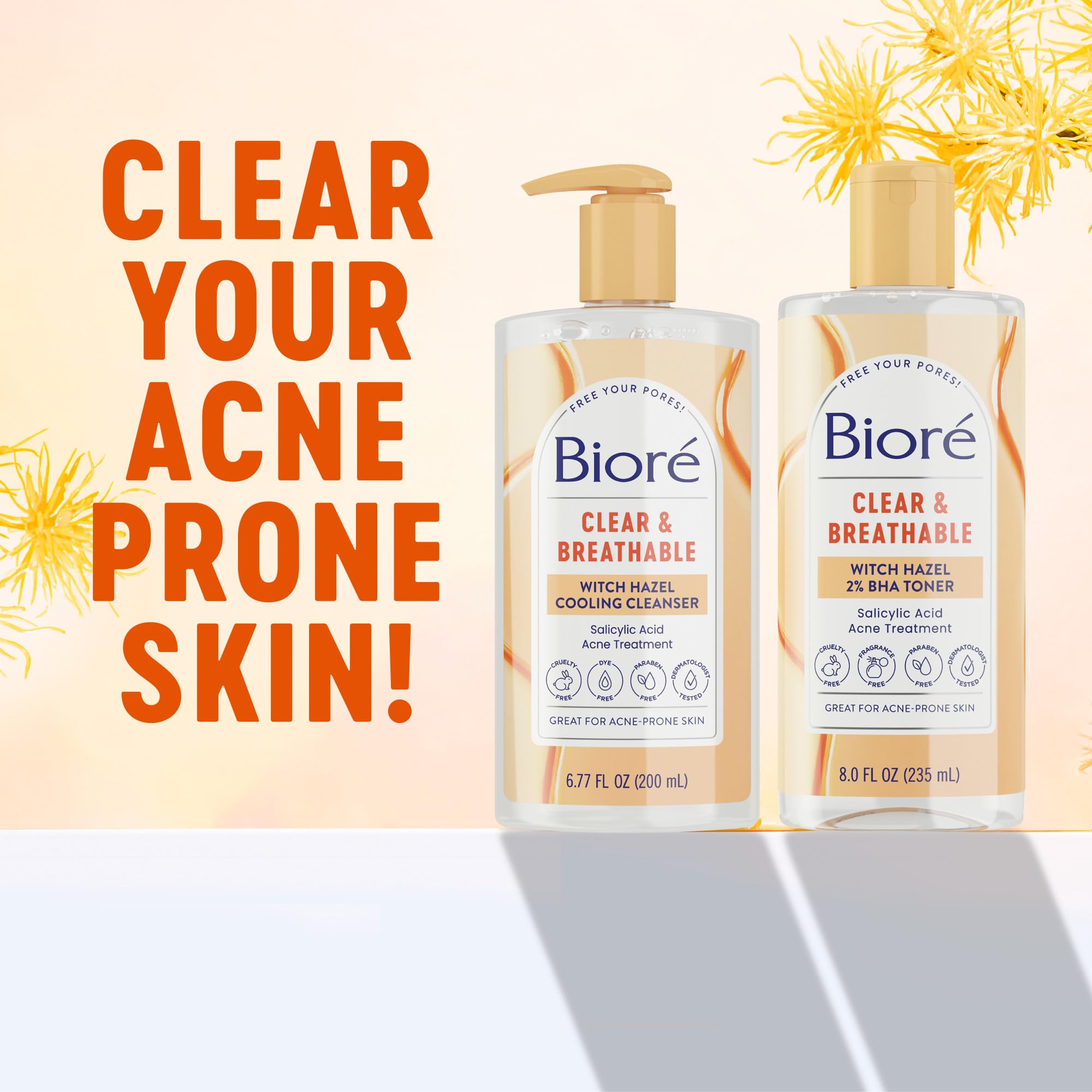 Biore Clear & Breathable Cooling Cleanser with Witch Hazel - Acne Treatment & Face Scrub for Oily Skin - Salicylic Acid Facial Cleanser 6.77 Oz - Deep Pore Cleansing for Daily Skincare Routine