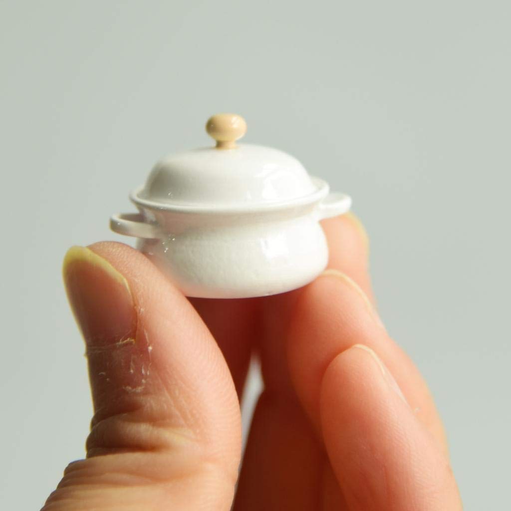 1:12 Scale Miniature Dollhouse Soup Pot with Lid - White Ceramic Kitchen Decor Accessory for Dollhouse, DIY Crafts, and Collectible Displays