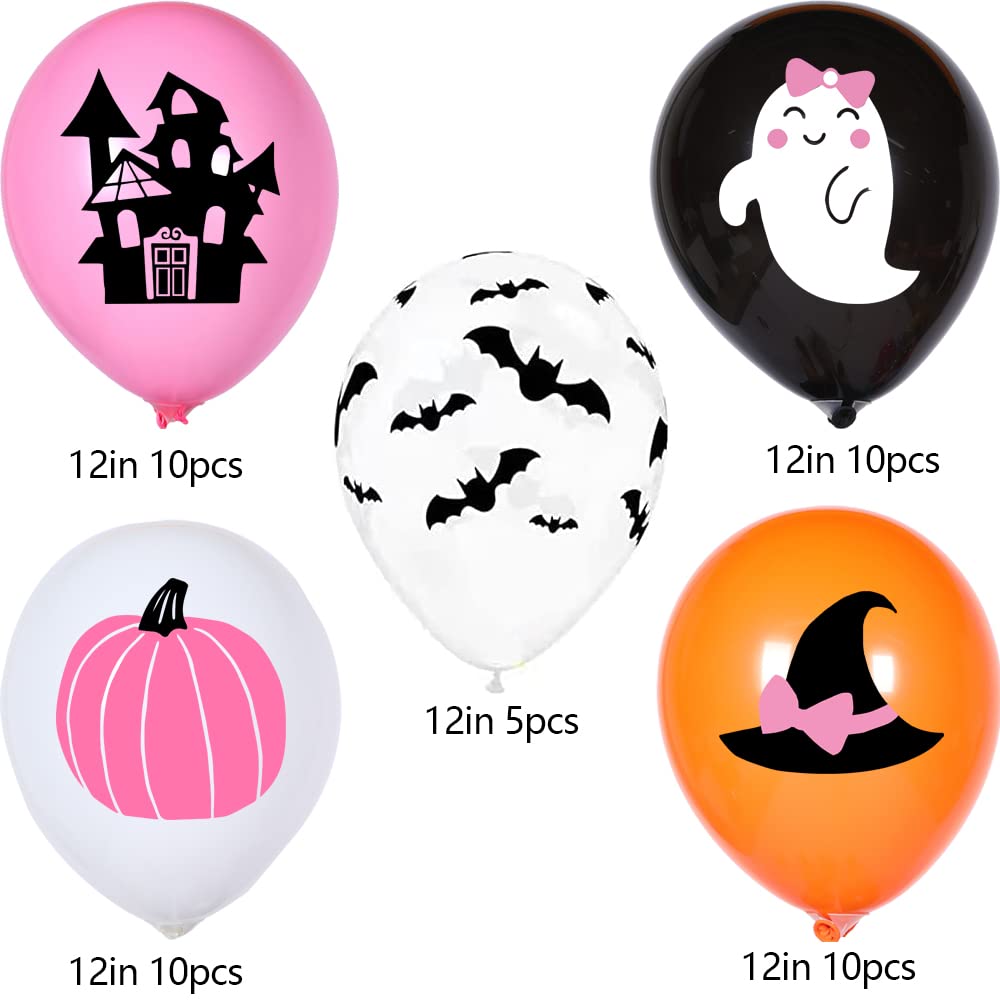 50 Pcs Halloween Pink Balloons Decorations - Cute Ghost Latex & BOO Foil Balloons for Halloween Party, Baby Shower & Birthday Decor | Perfect for Indoor/Outdoor Halloween Celebrations, Themed Parties & Photo Backdrops