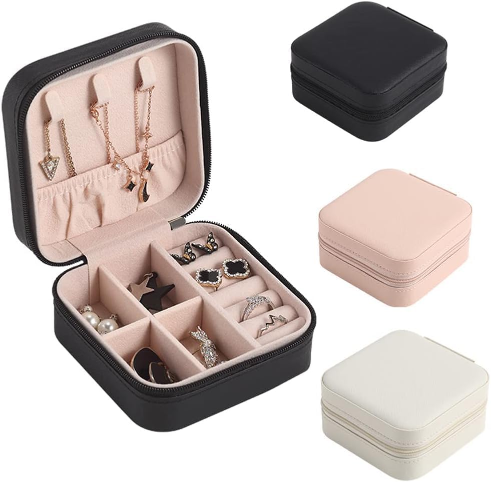 PU Leather Jewelry Box - Double Layer Travel Organizer for Necklaces, Rings & Small Accessories | Compact 10x10x5cm Storage Case for Women & Girls | Perfect Gift for Travel, Home & Daily Use (White)
