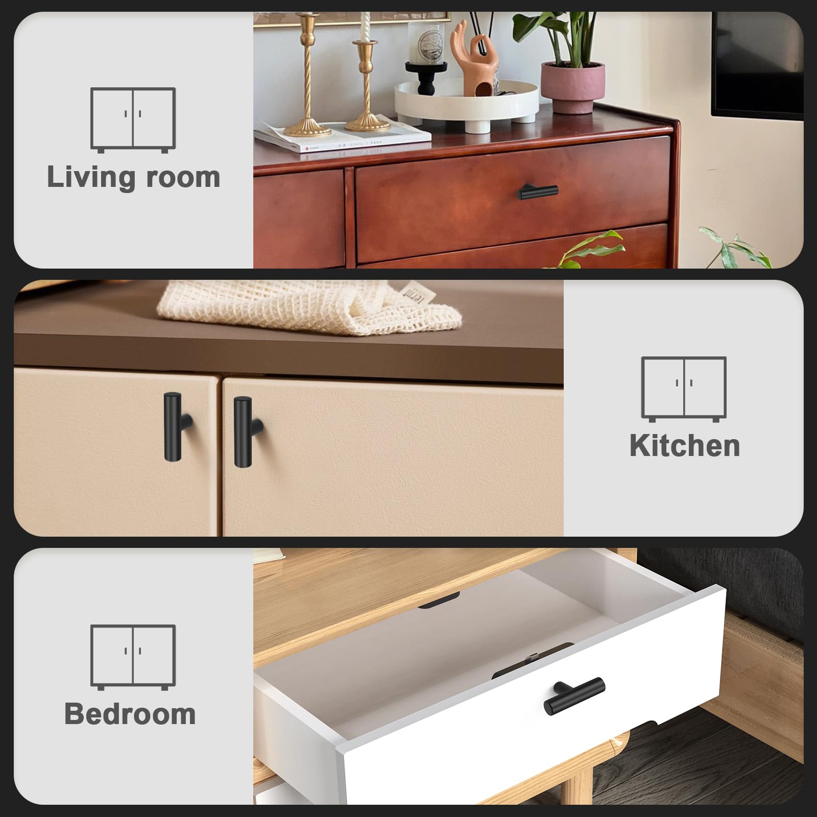 30 Pack Matte Black Cabinet Knobs 50mm - Stainless Steel Drawer Pulls for Kitchen, Bedroom & Bathroom