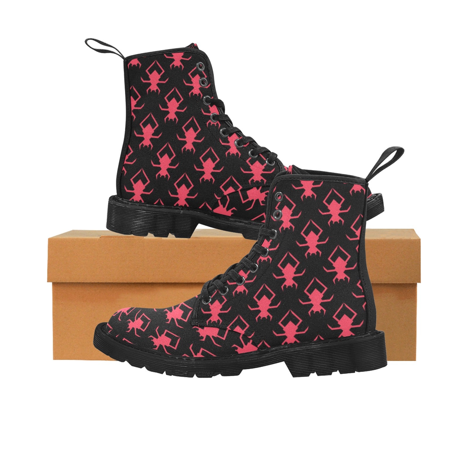 **Pink Spiders Lace-Up Canvas Boots for Women - Trendy Vintage Style Ankle Boots - Perfect for Casual Outfits, Streetwear & Fall Fashion**