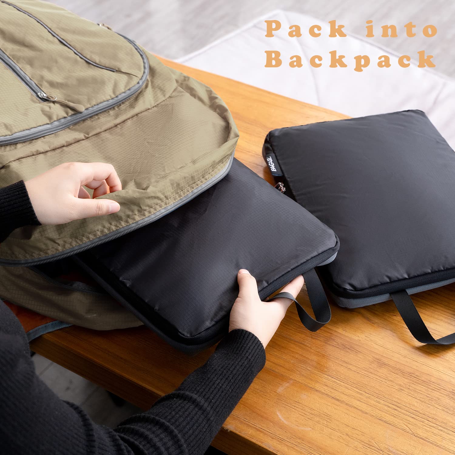 BAGAIL 4-Piece/6-Piece Ultralight Compression Packing Cubes Set - Travel Luggage Organizer for Suitcase & Backpack (70D Nylon, Black) - Perfect for Business Trips, Vacations & Weekend Getaways