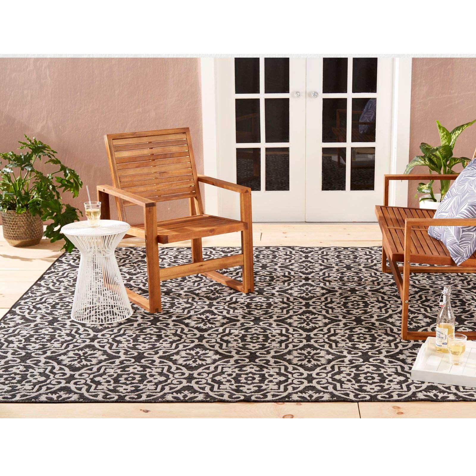 Nicole Miller New York Patio Country Danica Transitional Geometric Indoor/Outdoor Area Rug - Black & Grey - 7'9