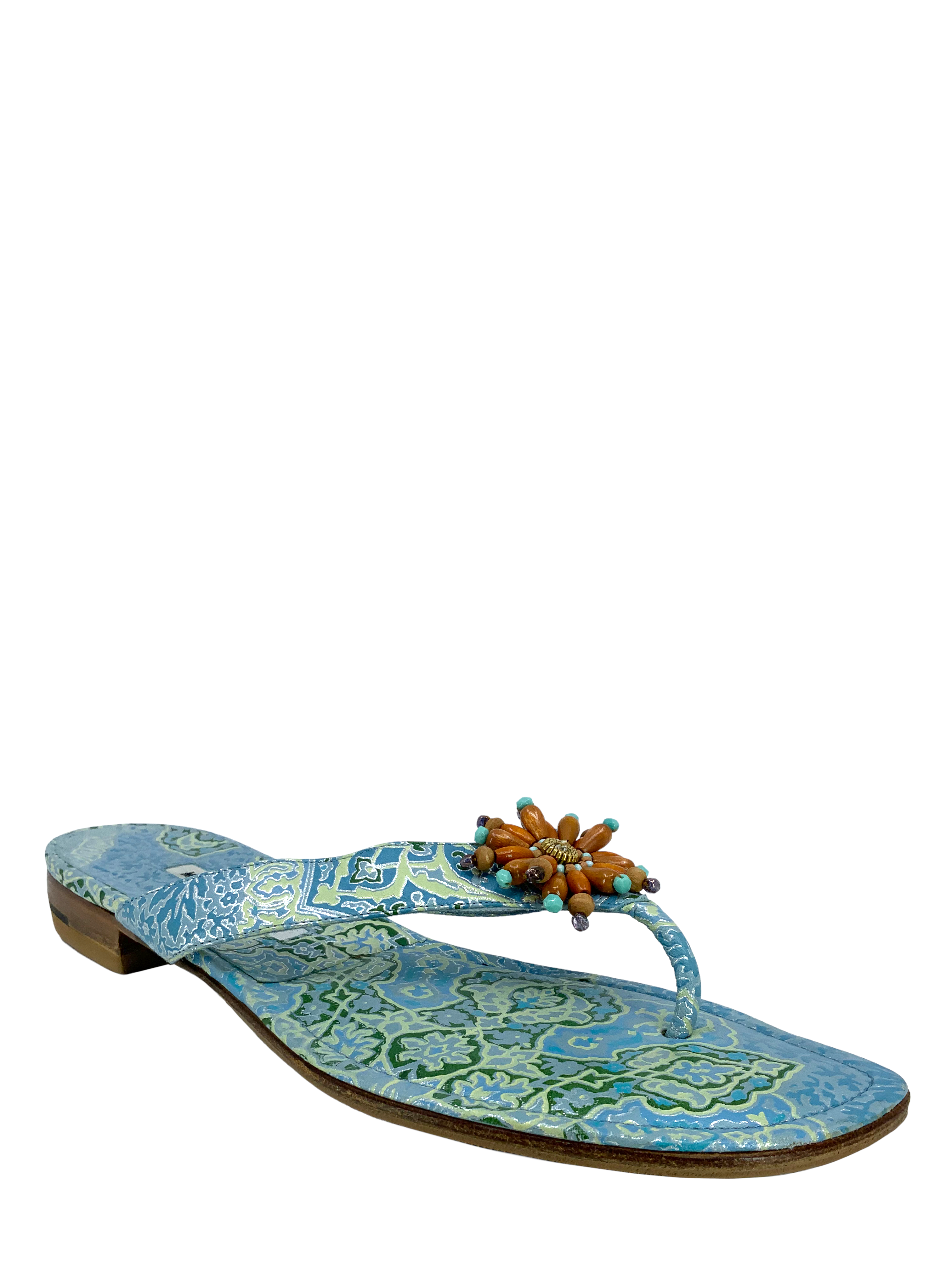 Manolo Blahnik Floral Print Thong Sandals for Women - Size 11 | Comfortable Summer Beach Flip Flops | Perfect for Vacation, Poolside & Casual Outings