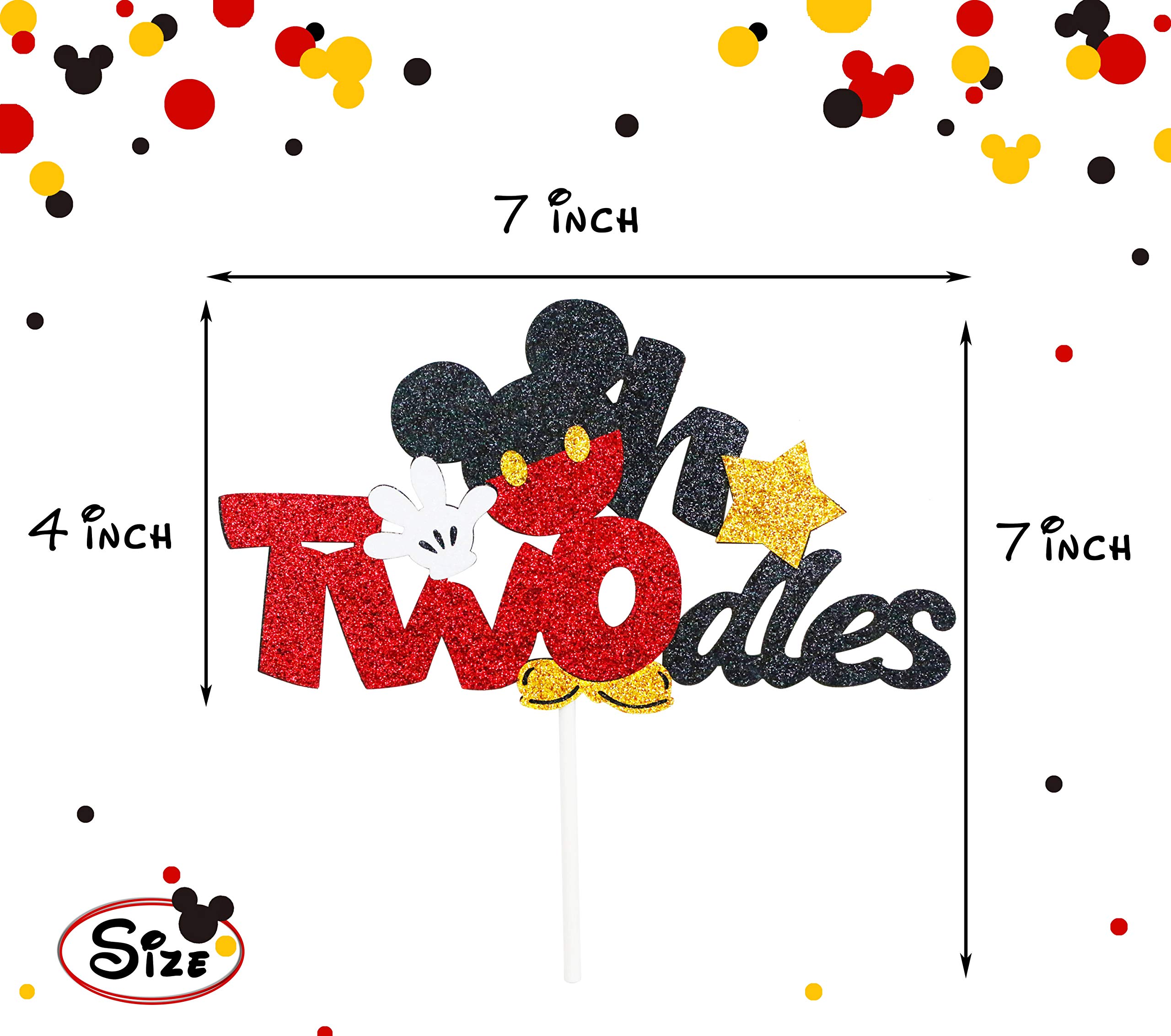 Glitter Mickey Mouse Cake Topper - 2nd Birthday Party Decorations for Boys - Perfect for Birthday Cakes, Cupcakes & Dessert Table Displays