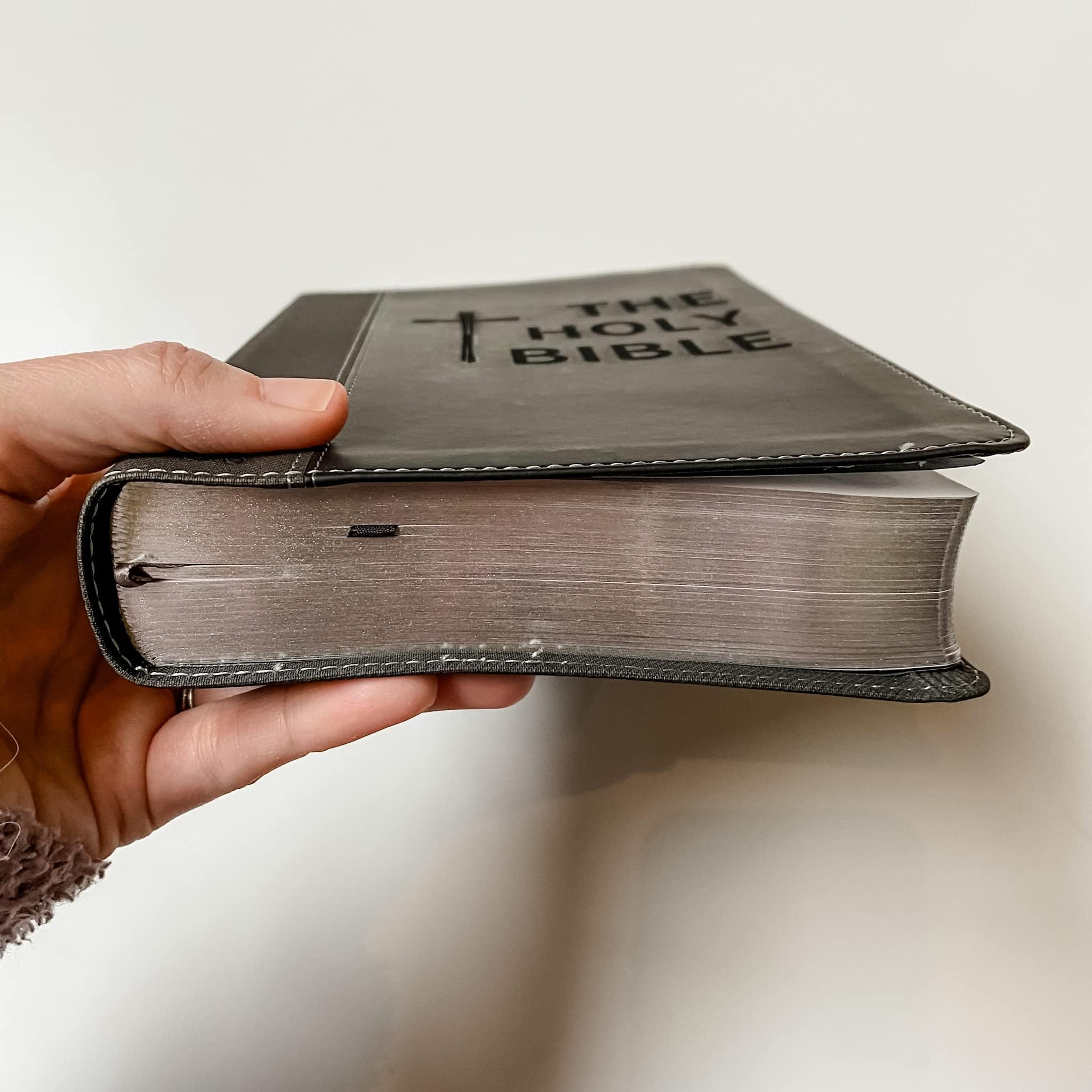Personalized NIV Black/Gray Leathersoft Bible with Hand Lettering & Laser Engraving - Custom Name Engraving Available - Perfect Wedding, Baptism, Graduation & Birthday Gift - Ideal for Church Services, Bible Study & Spiritual Growth
